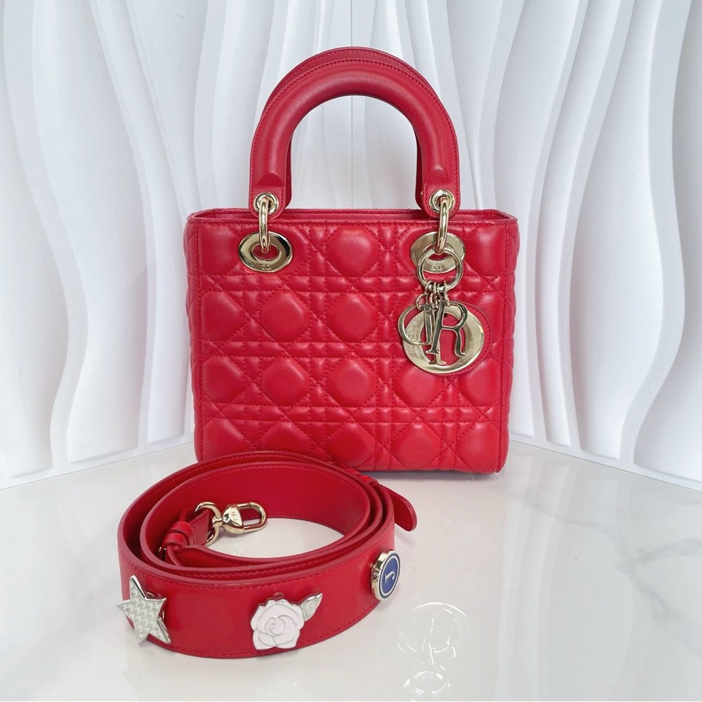 Lady Dior Bag Cannage Quilt Leather Small Red